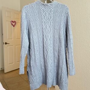 Jeanne Pierre Blue Oversize Cotton Tunic Sweater XL cable knit Cowl neck dress